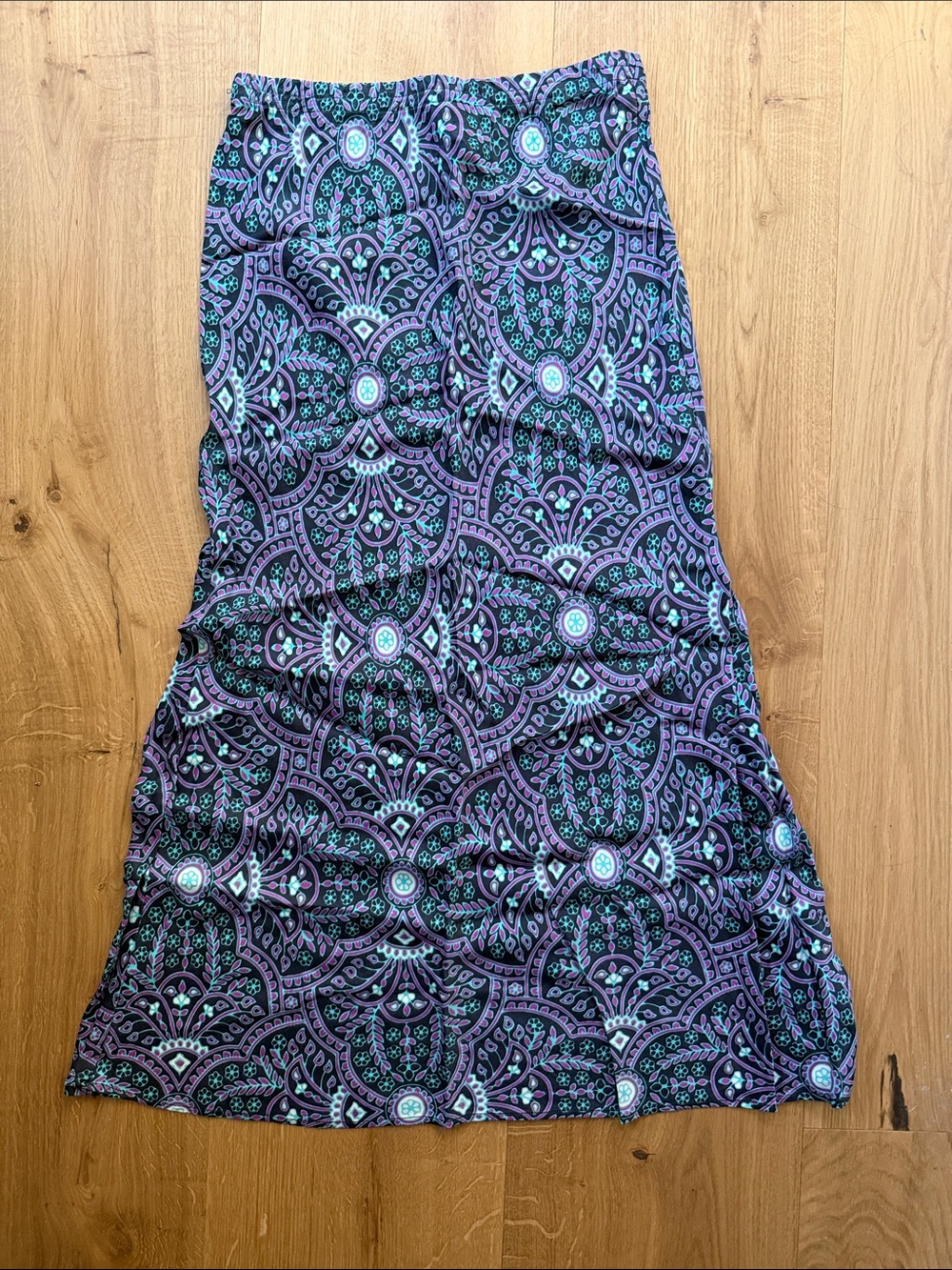 Jen's Pirate Booty Purple and Teal Patterned Midi Skirt